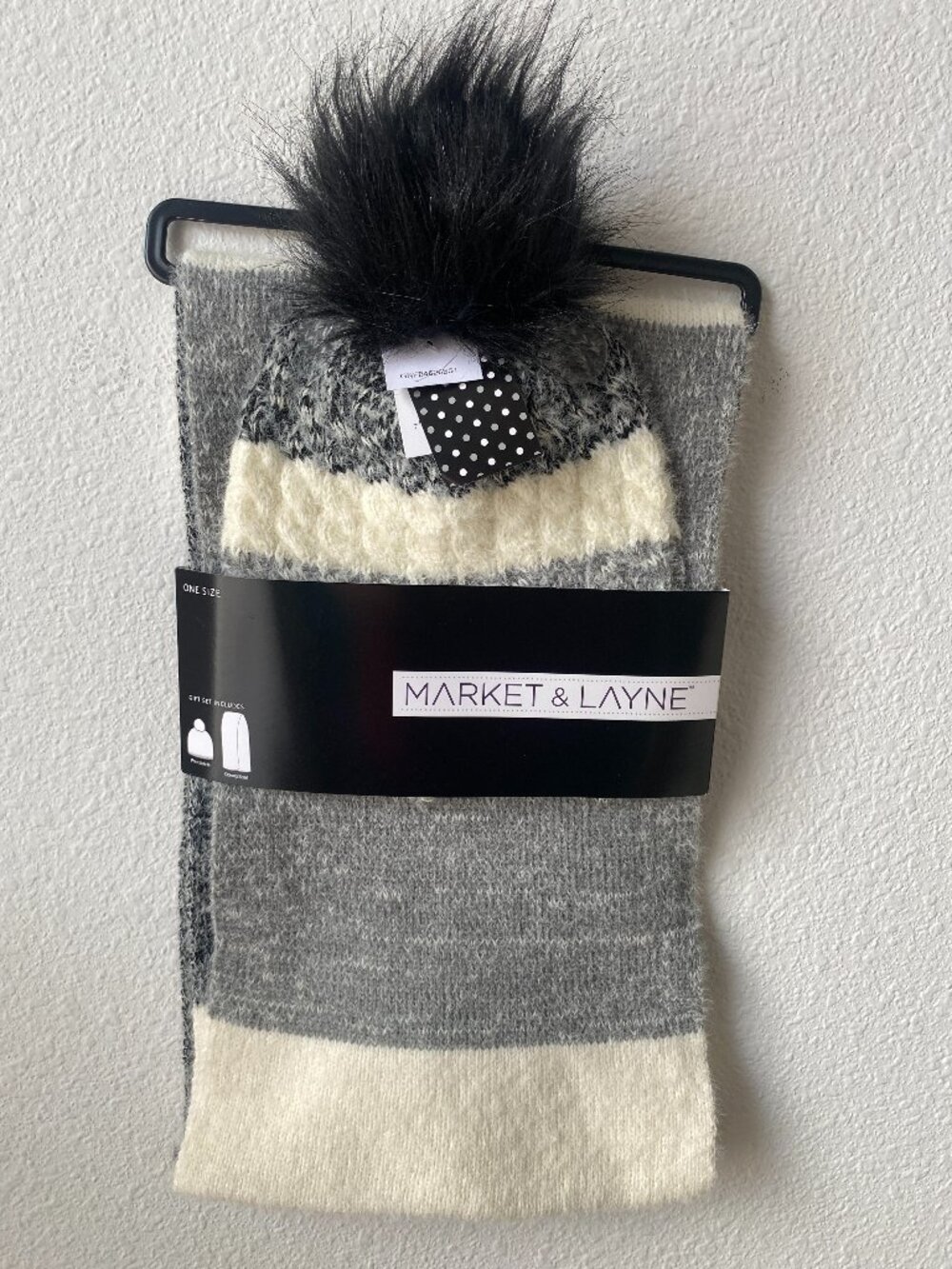 Market & Layne Unisex Beanie and Scarf Gift Set White Gray one size